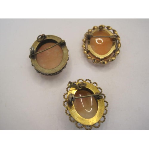 240 - Three oval costume cameo brooches, each depicting a woman's head