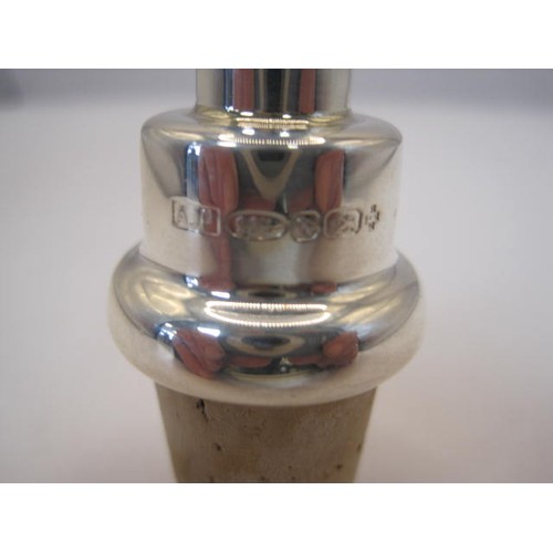 244 - Silver wine cork cap/pourer, plain form, marks for Birmingham, millennium mark, A J Poole