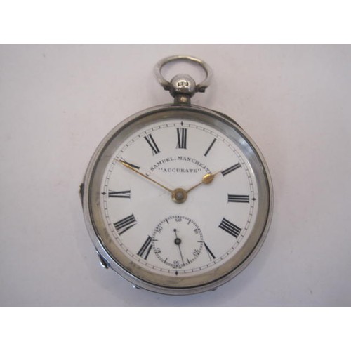 255 - Silver open face pocket watch, dial signed H Samuel Manchester 