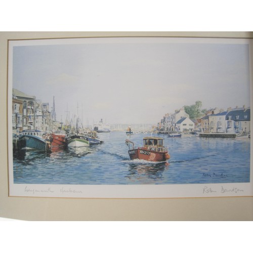 218 - Assorted framed and glazed pictures and prints, including Poole Quay and Weymouth Harbour after Robi... 