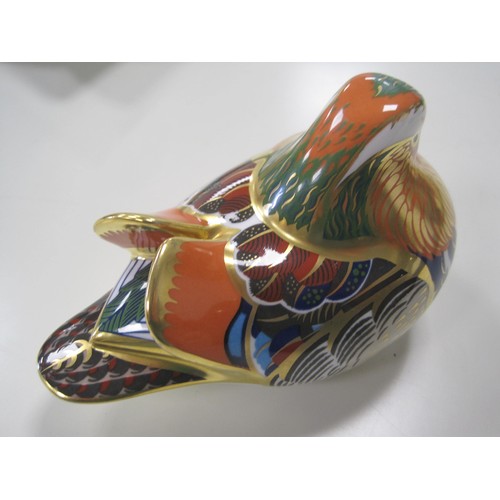 174 - Royal Crown Derby Mandarin Duck, with silver stopper, retired 2006.  Unboxed but in good order