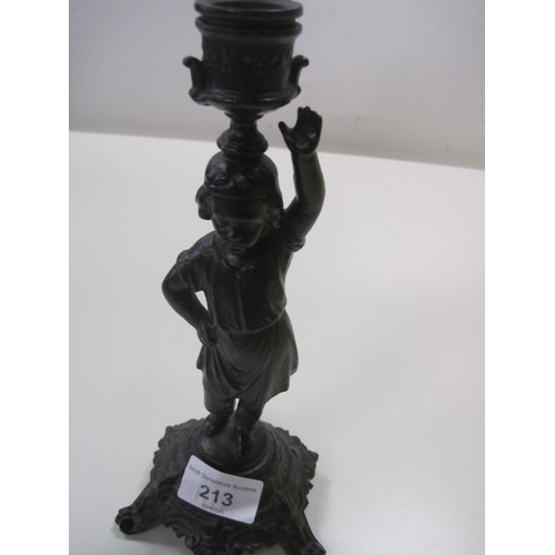 213 - E G Zimmerman Hanau figural candlestick as a child 12626, height 23cm, a/f repaired damage to one of... 