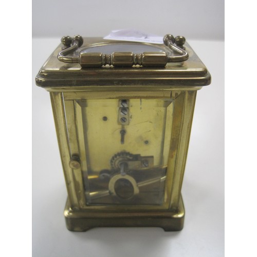 164 - Heavy Brass French Cased Carriage Clock with black Roman Numerals and Brass double-ended Key