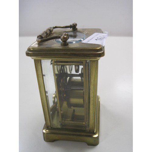 164 - Heavy Brass French Cased Carriage Clock with black Roman Numerals and Brass double-ended Key