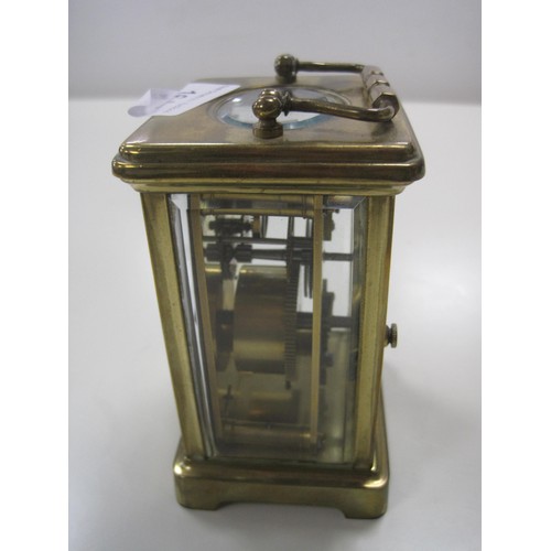 164 - Heavy Brass French Cased Carriage Clock with black Roman Numerals and Brass double-ended Key