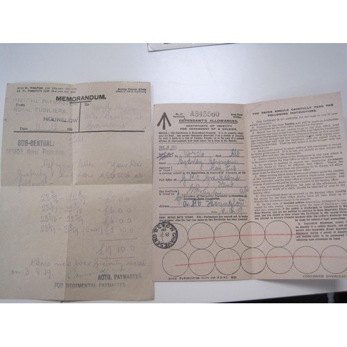 228 - Army Form C348 dated 11/12/1919 Regimental Paymaster Royal Fusiliers Hounslow to 114706 Pte Seymour,... 