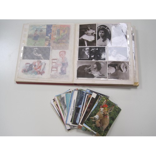 227 - Postcards - an assortment of about 160 contained in a red stamp stock album, and about 70 loose card... 