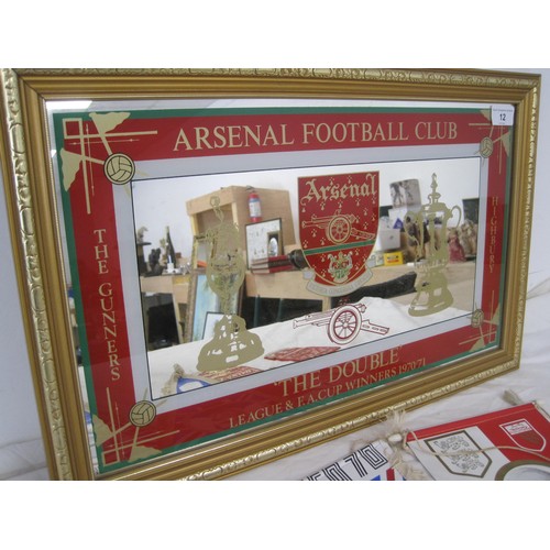 12 - Arsenal FC items inc. an inscribed mirror and wall pennants