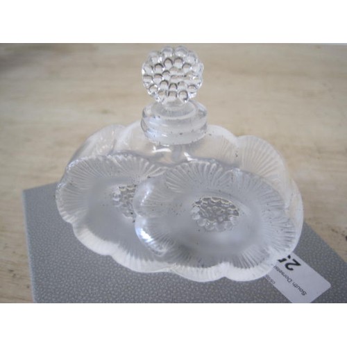 75 - A Fully boxed mid century Lalique perfume bottle with stopper - a/f to stopper