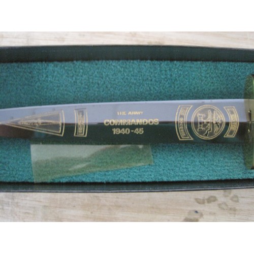 58 - A Frank Mills & Co commemorative Fairburn Sykes knife with gold plated handle and hilt, the blade in... 