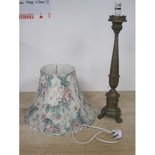 15 - Table lamp with gilt column and floral shade