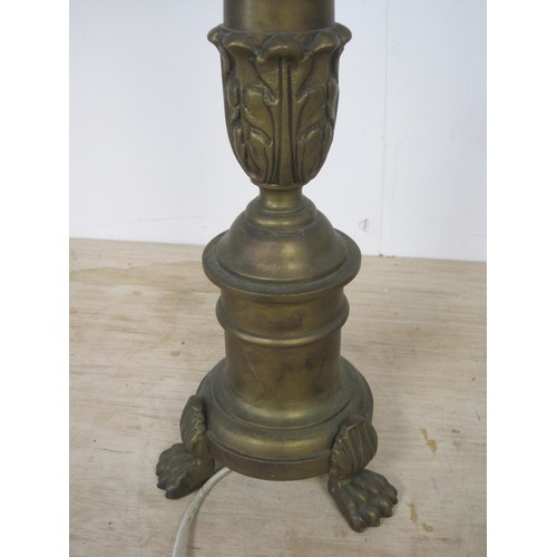 15 - Table lamp with gilt column and floral shade