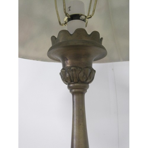 15 - Table lamp with gilt column and floral shade