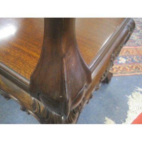 211 - Pair of mahogany coffee tables, rectangular tops, on carved cabriole legs with ball and claw feet. H... 