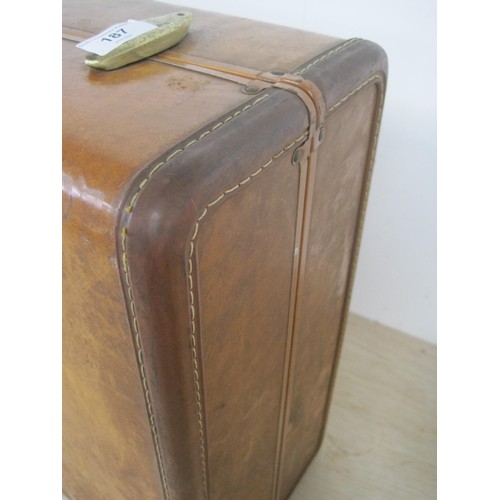 187 - Vintage Samsonite Streamlite tan leather suitcase, fitted interior with woven label of Shwayder Bros... 