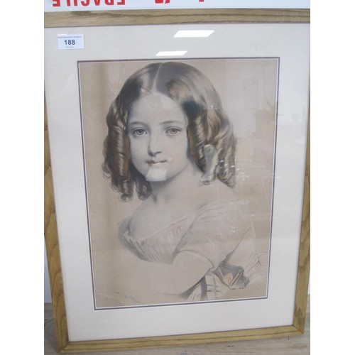 188 - After Emile Lasalle - portrait of girl, colour print, framed and glazed, overall 58cm x 45cm, and  a... 