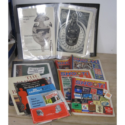 200 - Assorted ephemera including two albums of 1950s newspaper adverts, a small assortment of matchbooks ... 