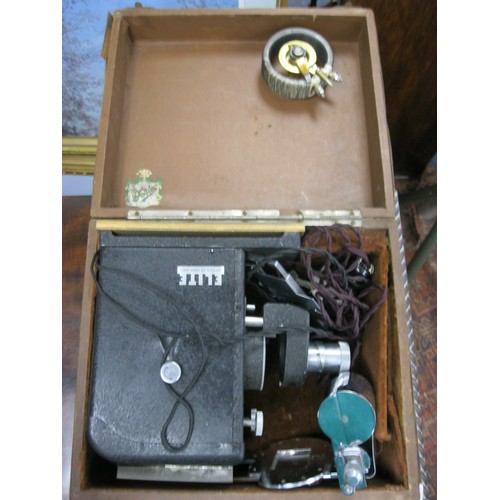 6 - Wooden box containing electrical items inc. 35mm splicer