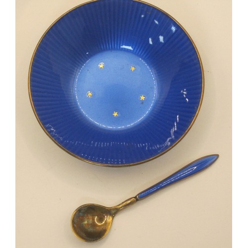 168 - A Norwegian silver and enamel salt cellar with matching spoon by David Andersen