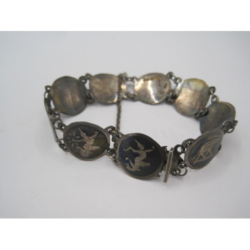 170 - A Siam Niello silver panel bracelet and similar brooch, 20.5g approx weight