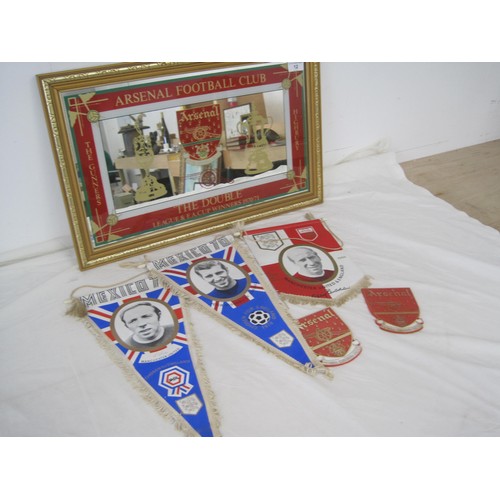 167 - Arsenal FC items inc. an inscribed mirror and wall pennants