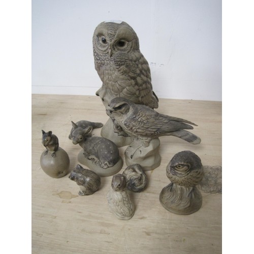 4 - A large Poole pottery stoneware owl along with a Merlin, Grouse ,small deer and other stoneware as p... 