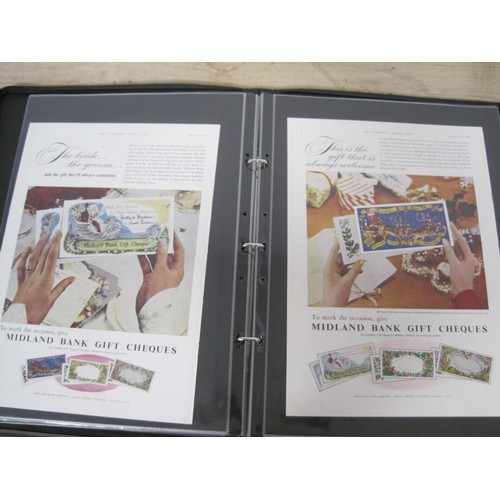 8 - Two black folders containing vintage A4 Advertising Prints (suitable for framing)