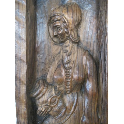 38 - Heavily Carved Panel depicting Lady 66x23cm