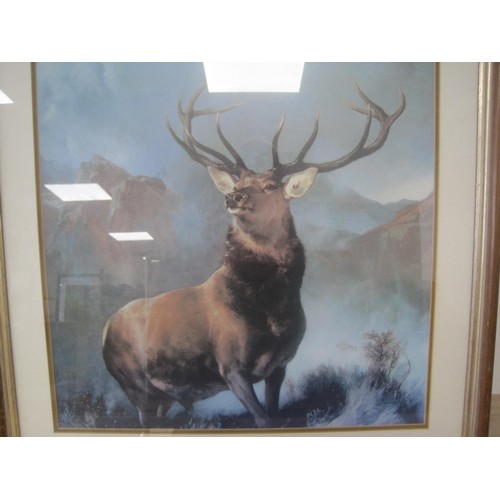 25 - Three framed and glazed prints - 'Monarch of the Glen', Lancaster Bomber 83x63cm and an F&G Certific... 