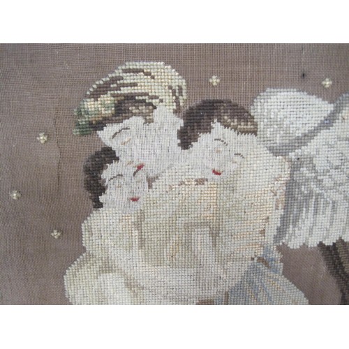 30 - Antique wood framed Tapestry (A/F) depicting cherubs/angels 45x50cm