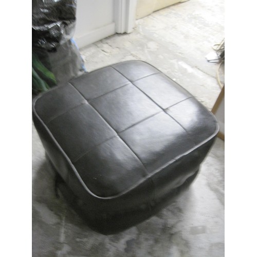 23 - Vintage Black Leatherette Pouffe with a vintage album rack