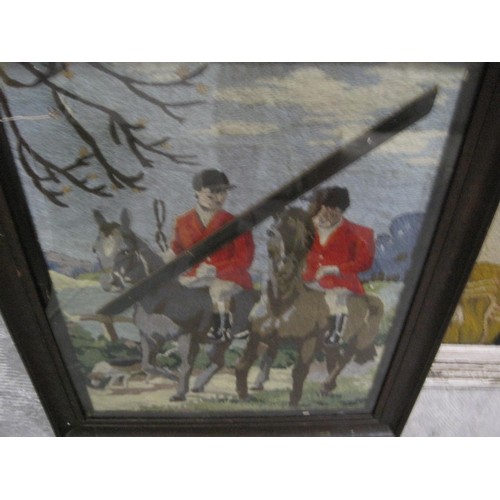 27 - Framed Religious Tapestry 72x77cm, with framed and glazed Tapestry Hunting Scene (A/F) 50x59cm