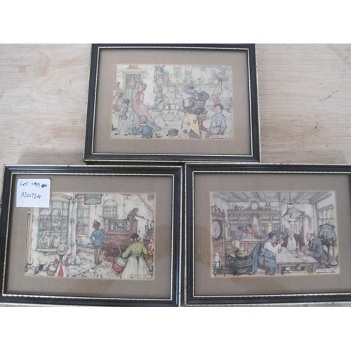 199 - Three nostalgic colour prints of street scenes and interiors after the Dutch artist Anton Pieck, eac... 