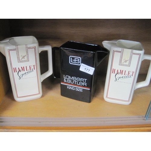 177 - Three cigarette advertising water jugs - Wade Lambert & Butler King Size, HCW Prompot The Hamlet Spe... 