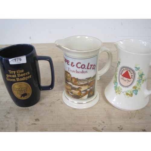 179 - Three beer advertising water jugs - Wade PDM Badger Beer, Wade PDM Bass & Co's Pale Ale, and HCW Pro... 