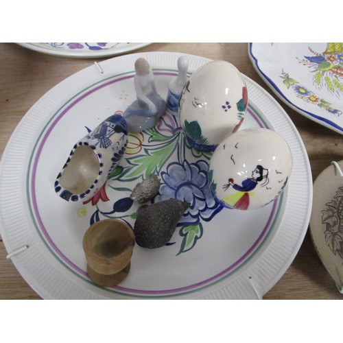 2 - Two Quimper plates two Quimper eggs ,Poole traditional plates, Dolphin ,wooden candlestick and other... 