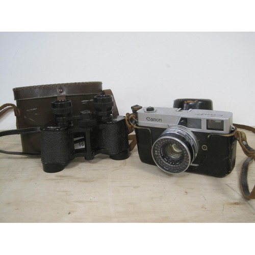 161 - A Canon Canonet 35mm film camera (a/f does not wind on properly) in original leather case, and a pai... 