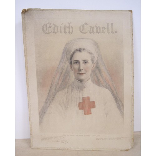 196 - A period colour print of nurse Edith Cavel (1865-1915)  by the artist Eleanor M. Ross mounted on car... 