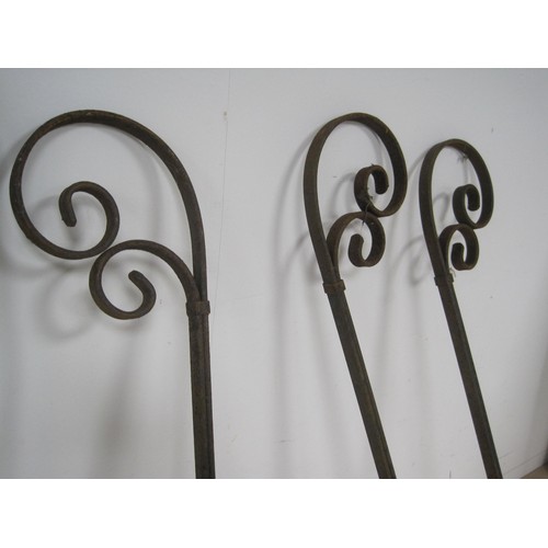 52 - Nine ornate wrought iron decorative wall brackets and springs (66cm long)