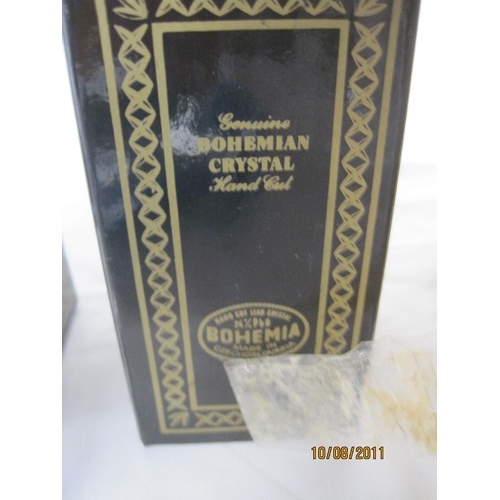 56 - Bohemian Crystal salt and pepper with electroplated mounts, unused and in original boxes, together w... 