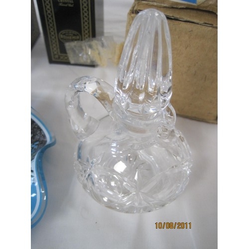 56 - Bohemian Crystal salt and pepper with electroplated mounts, unused and in original boxes, together w... 