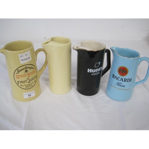 10 - Three advertising water jugs and one other water jug - (1) Rawlings Mixing Waters and Fruit Juices e... 