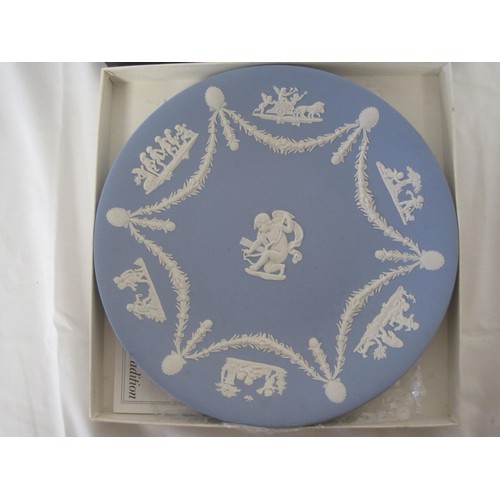 63 - A selection of Wedgwood blue jasper ware, all in original boxes. Lot comprises cupid cake plate J100... 