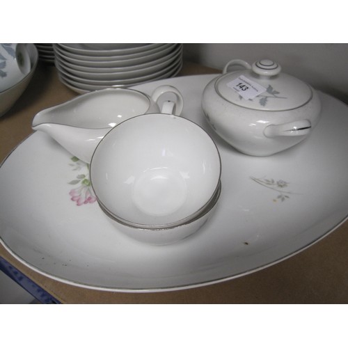 143 - Mitake I.M.C. Japanese porcelain eight-setting tea and dining ware, white with grey floral sprays - ... 