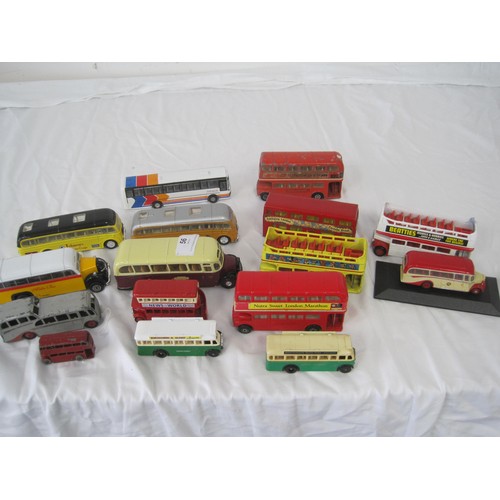 56 - A mixed lot box of Die cast buses unboxed to include dinky toys etc