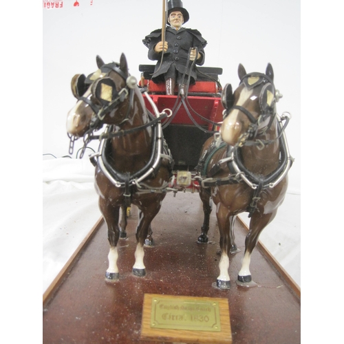 1 - A vintage model of an English Stage Coach and Horses in a perspex display mount with wooden base, in... 