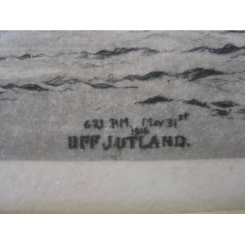 4 - WW1 Jutland Interest - An etching entitled '6:21pm, 31st May 1916 Off Jutland' in the style of Wylli... 