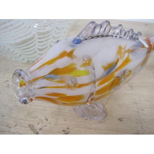 75 - A Murano glass fish, large, plus an interesting art glass bowl of irregular shape with spider's web ... 