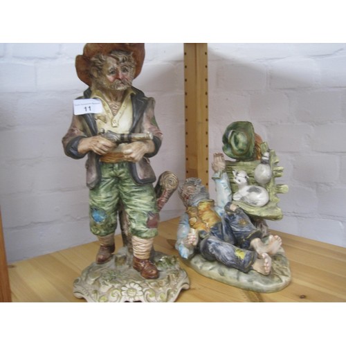 11 - Two Capodimonte figures - a rustic man with pistol (height 38cm, slight a/f a few nibbles to foliage... 