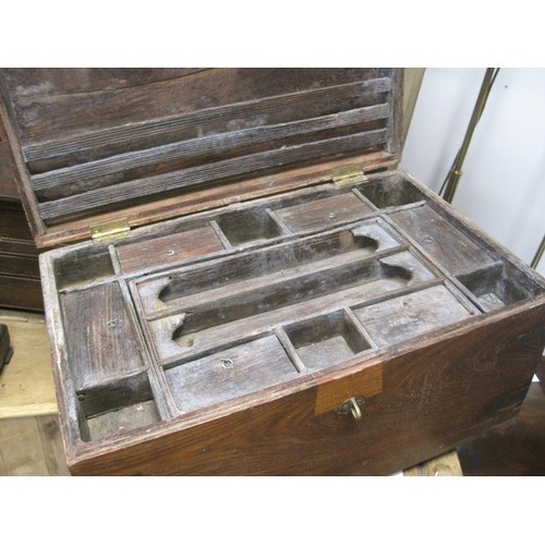 54 - Large Wooden Chest of some age, with fitted interior and a removable tray, length 22in, depth 13.5in... 